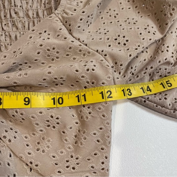 y2k light brown eyelet ruffle sleeve front tie smocked top coquette cottagecore - Picture 8 of 9